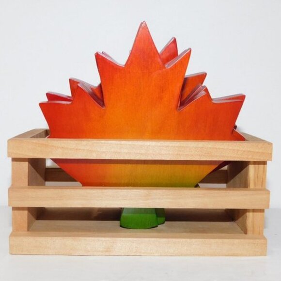 Set of 6 Canadian Maple Leaf Wooden Coasters with Storage Canada - Picture 1 of 6